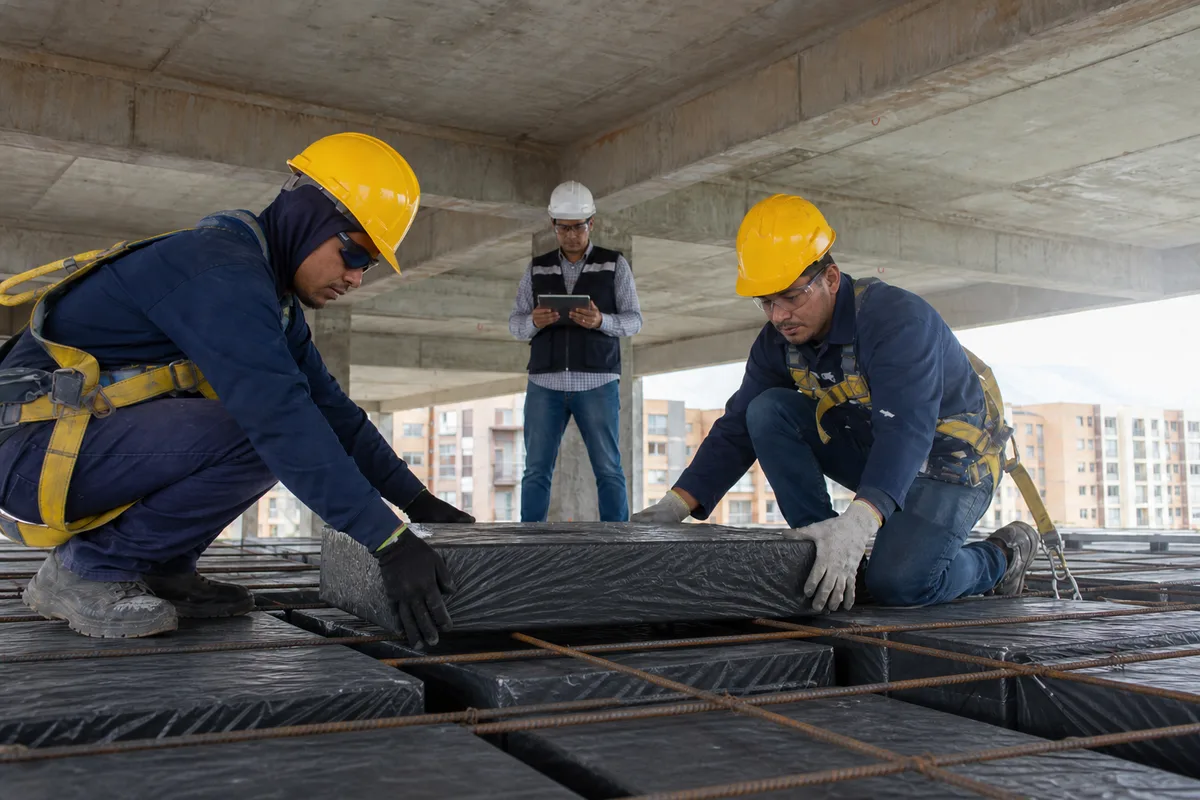 Instalación de elementos de poliestireno expandido en una estructura de concreto